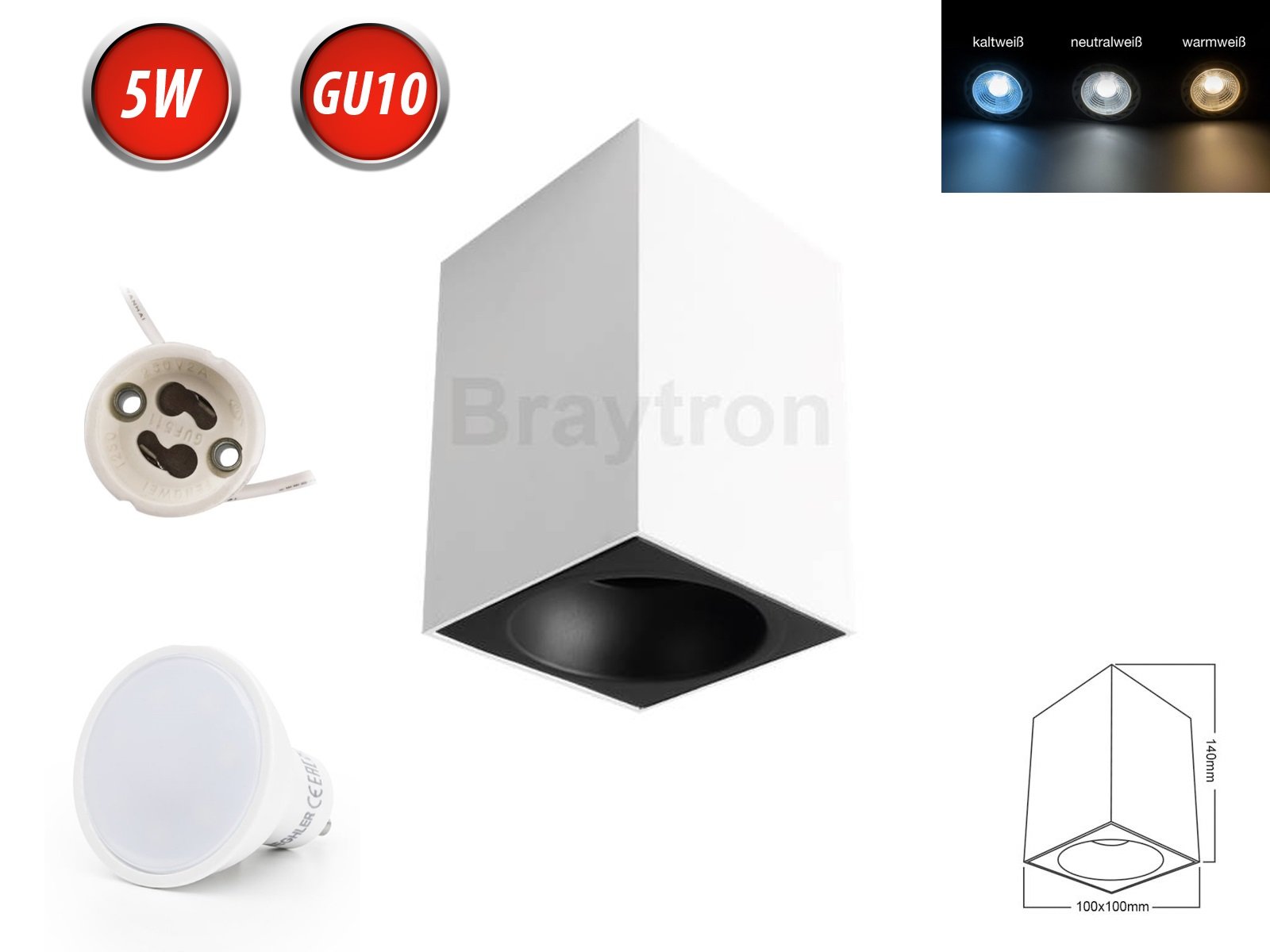 Lampa sufitowa BETA-SS Reflektor natynkowy Lampa natynkowa Ø100mm Reflektor natynkowy z GU10 5W Ciepła biała żarówka LED Kątowa biała/czarna