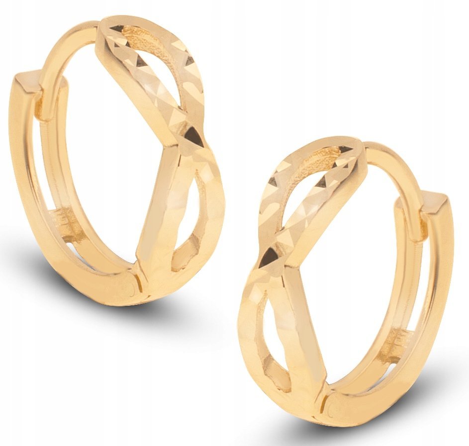 ZŁOTE KOLCZYKI KÓŁECZKA DIAMENTOWANE INFINITY NIESKOŃCZONOŚĆ 14KT 585