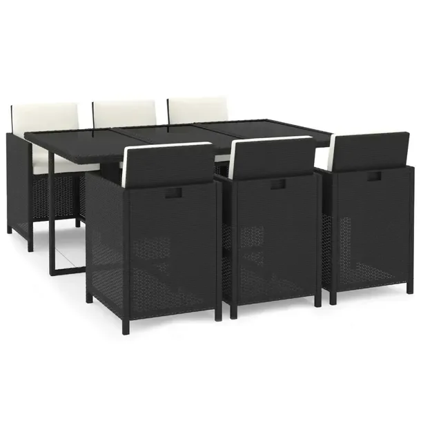 Zestaw mebli ogrodowych czarny rattan PE z kremowymi poduszkami 163 x 107 x