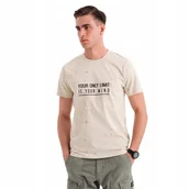 Koszulki męskie - T-shirt męski z nadrukiem i napisem kremowy bawełna OM-TSFP-0187 V2 r. XL - miniaturka - grafika 1