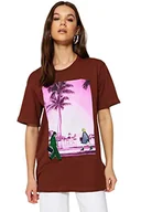 Koszulki i topy damskie - Trendyol Damska koszulka z dzianiny z okrągłym dekoltem, brązowy, S, Brązowy, S - miniaturka - grafika 1