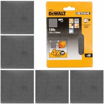 Siatka ścierna 115x115mm gr 120 do drewna metalu Pcv 5szt DeWALT DTM3023