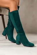 Kozaki damskie - Zielone kozaki damskie przed kolano na słupku guma w cholewce Casu D18X10-DG-N - miniaturka - grafika 1