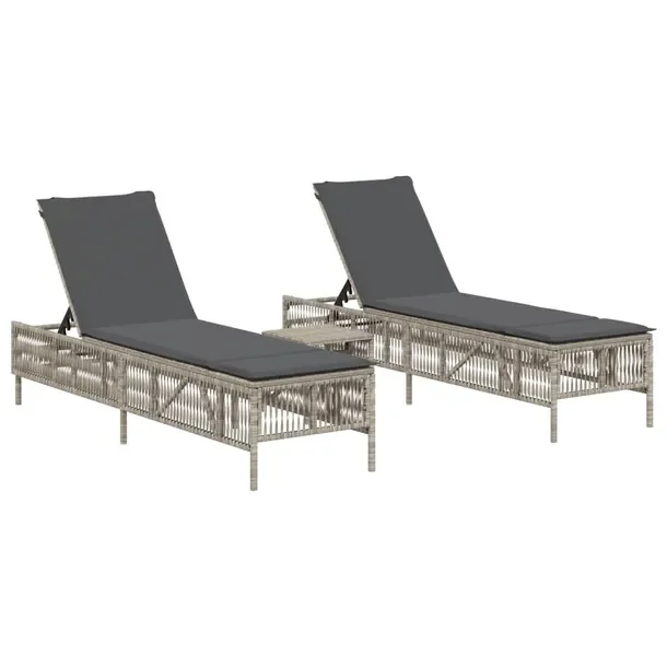 Leżak ogrodowy rattanowy 198x55x39/52/65/77/88/96 cm, jasnoszary