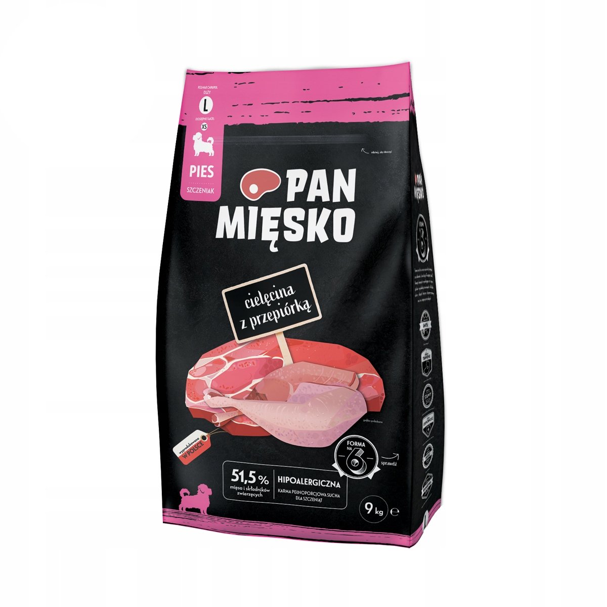 Pan Mięsko dla Szczeniąt Cielęcina z Przepiórką L 9kg