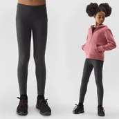 Legginsy - Legginsy Dziewczęce Spodnie 4F dzianinowe szare 4FJWSS24TTIGF130 Szary 158 - miniaturka - grafika 1