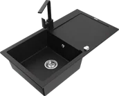 Zlewozmywaki z baterią - Mexen Leo zlewozmywak granitowy 1-komorowy z ociekaczem i baterią kuchenną Rita, czarny  - 6501-77-670300-70 - miniaturka - grafika 1
