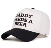 Czapki i chusty sportowe męskie - Beżowa Czapka z Daszkiem z Napisem Daddy Needs A Beer Piwko Śmieszny Prezent - miniaturka - grafika 1