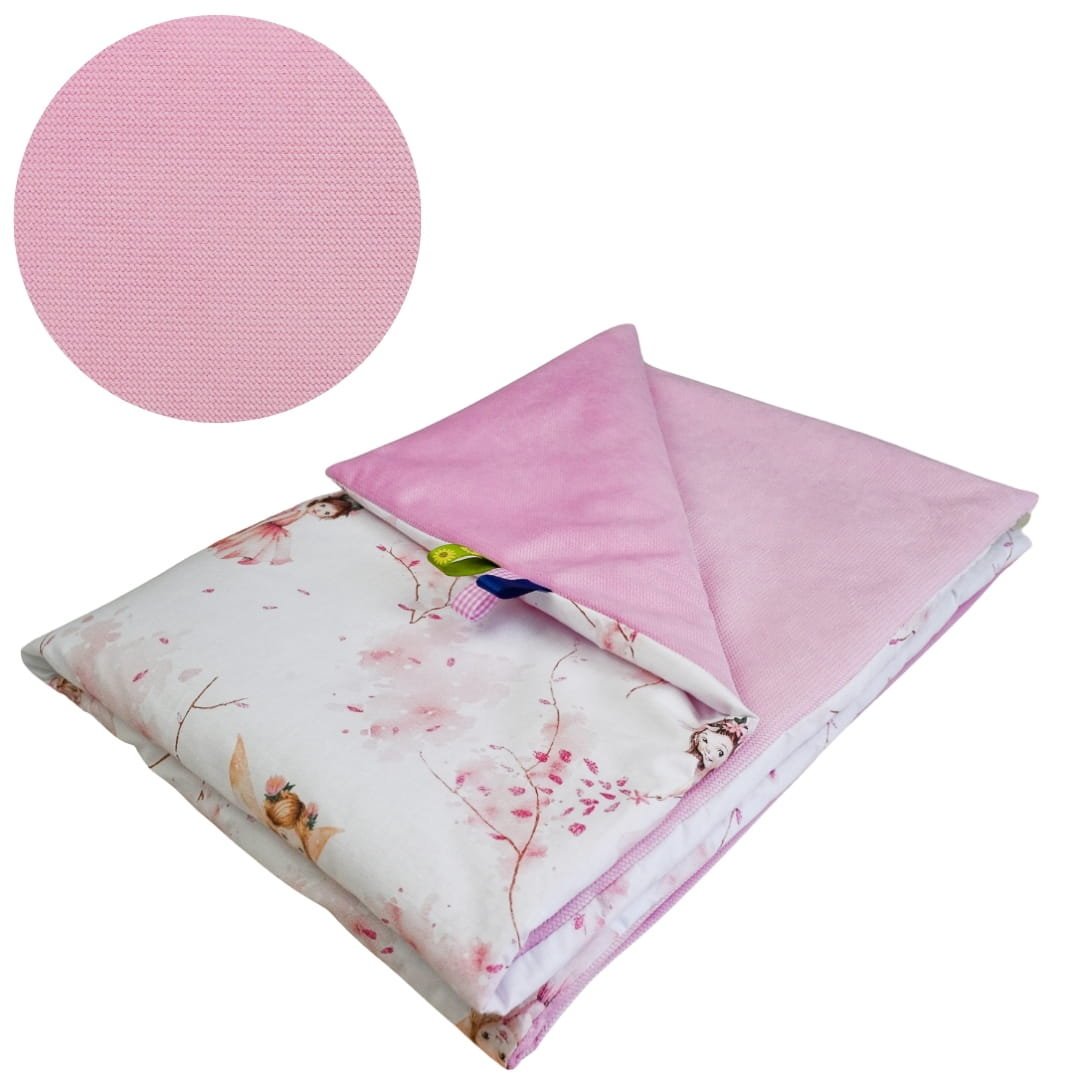 Kocyk Dziecięcy 75x100 Ocieplany Calineczka Róż/Róż Bawełna/Velvet Polski Producent