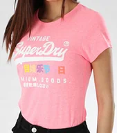 Koszulki i topy damskie - SUPERDRY T-SHIRT DAMSKI RÓŻOWY Z NADRUKIEM 40 JSJ - miniaturka - grafika 1