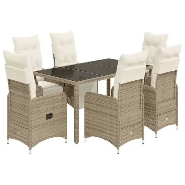 Beżowy zestaw bistro z rattanem PE, stół 150x90x75 cm, krzesła z podnó