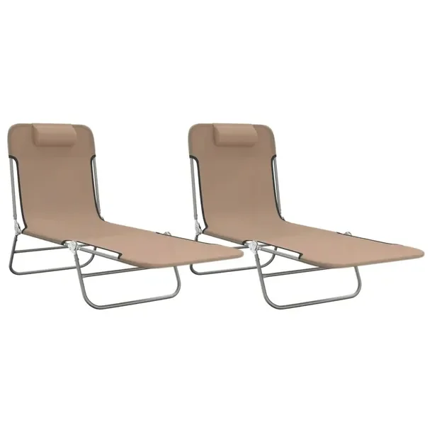 Składany leżak ogrodowy taupe, stalowy, 135x54,5x87 cm i 186x54,5x26,5 cm