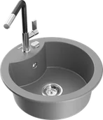 Zlewozmywaki z baterią - Mexen Diego zlewozmywak granitowy 1-komorowy z baterią kuchenną Flora, szary - 6512-71-670401-07 - miniaturka - grafika 1