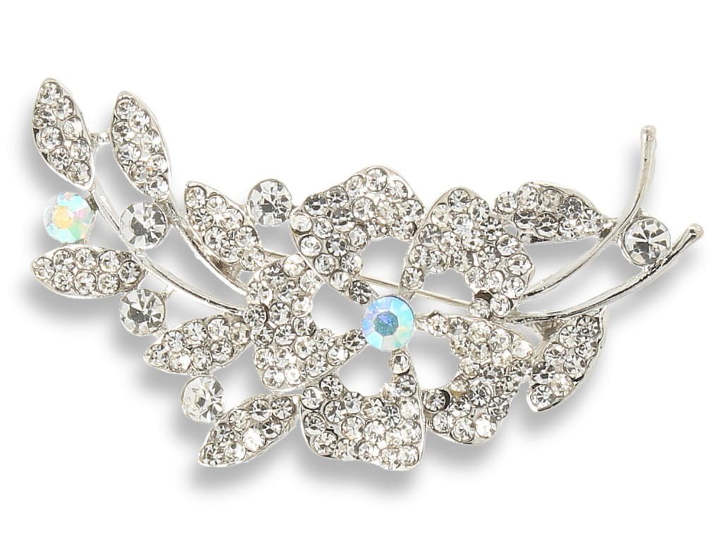 Broszka Damska Srebrna Kwiat Z Cyrkoniami