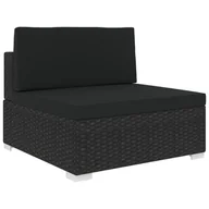 Fotele i krzesła ogrodowe - vidaXL Środkowa sofa z poduszką, polirattan, czarna - miniaturka - grafika 1