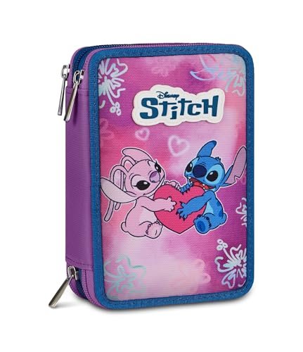 Seven Piórnik Lilo & Stitch 3 Zip, potrójna przegródka, w komplecie ołówki, markery, kolory, akcesoria do plecaka, podstawowe, średnie, wyższe, niebieskie, dziewczęce i dziewczęce, różowy