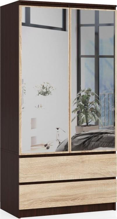 Fabryka Mebli Akord SZAFA S 90 cm 2 DRZWI 2 SZUFLADY 2 LUSTRA WENGE / SONOMA
