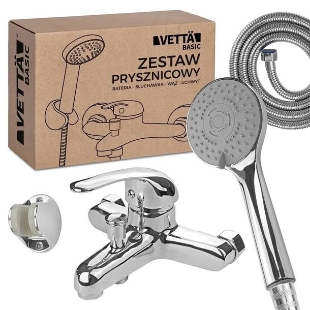 Zestaw Wannowy Bateria Prysznicowa Ścienna Wąż Uchwyt Słuchawka 5 Trybów