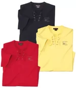 Koszulki męskie - Zestaw 3 koszulek ze sznurowanym dekoltem Mężczyzna Atlas For Men - Kolor : Czerwony - Rozmiar : 4XL - miniaturka - grafika 1
