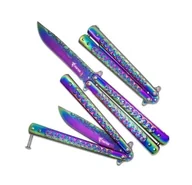 Noże - Nóż Motylkowy Ostry Motylek Do Treningu Tęczowy  Fade 25 cm Czaszki - miniaturka - grafika 1