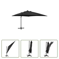 Parasole ogrodowe - The Living Store Parasol wiszący z lampkami LED i słupkiem - 300 cm - czarny - Parasol Wiszący - miniaturka - grafika 1