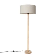 Lampy stojące - QAZQA Wiejska lampa podłogowa drewniana z jasnobrązowym abażurem - Mels - miniaturka - grafika 1
