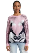 Swetry damskie - Sweter damski Desigual Chennai różowy w paski z nadrukiem-XL - miniaturka - grafika 1