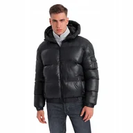 Kurtki męskie - Ciepła kurtka męska puffer ze ściągaczami czarna V1 OM-JAHP-0207 XXL - miniaturka - grafika 1