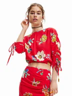 Bluzki damskie - Desigual Bluzka Landi 23SWBW25 Czerwony Regular Fit - miniaturka - grafika 1