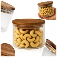 Pojemniki kuchenne - SZKLANY POJEMNIK 390 ml z AKACJOWĄ POKRYWKĄ SŁOIK na PRZYPRAWY HERBATĘ MĄKĘ - miniaturka - grafika 1