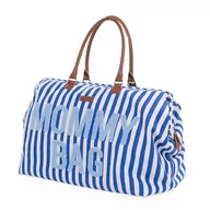 Torby podróżne - CHILDHOME, Mommy Bag, torba na pieluchy, dla kobiet w ciąży, torba podróżna, duża pojemność, mata do przewijania, regulowany pasek na ramię, izolowana kieszeń, przejście na walizkę, niebieskie paski - miniaturka - grafika 1