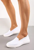 Trampki damskie - Białe Tenisówki na Płaskiej Podeszwie z Okrągłymi Noskami i Przeszyciami Alesir - Renee - miniaturka - grafika 1