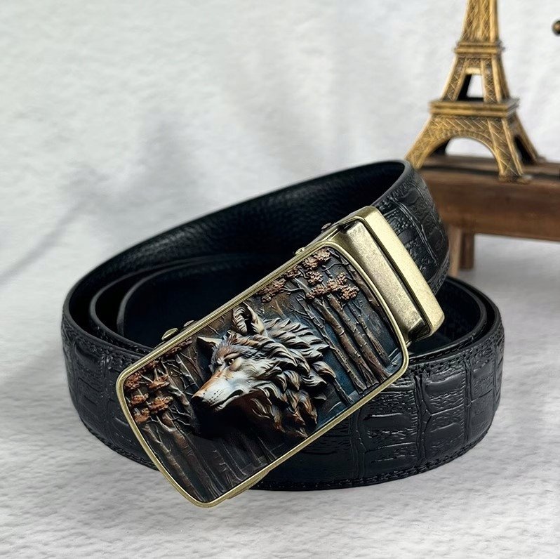 Pas pasek czarny AUTOMATYCZNY elegancki retro vintage wiedźmin WILK 115 cm