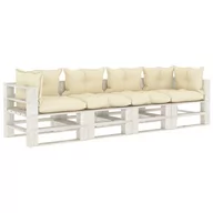 Ławki ogrodowe - vidaXL Ogrodowa sofa 4-osobowa z palet, z kremowymi poduszkami, drewno - miniaturka - grafika 1