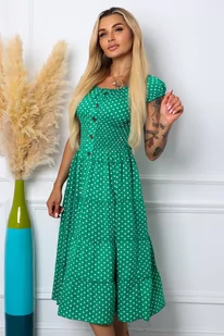 WZORZYSTA SUKIENKA MIDI Z GUMĄ W PASIE- ZIELONA - Olika - Sukienki - miniaturka - grafika 1