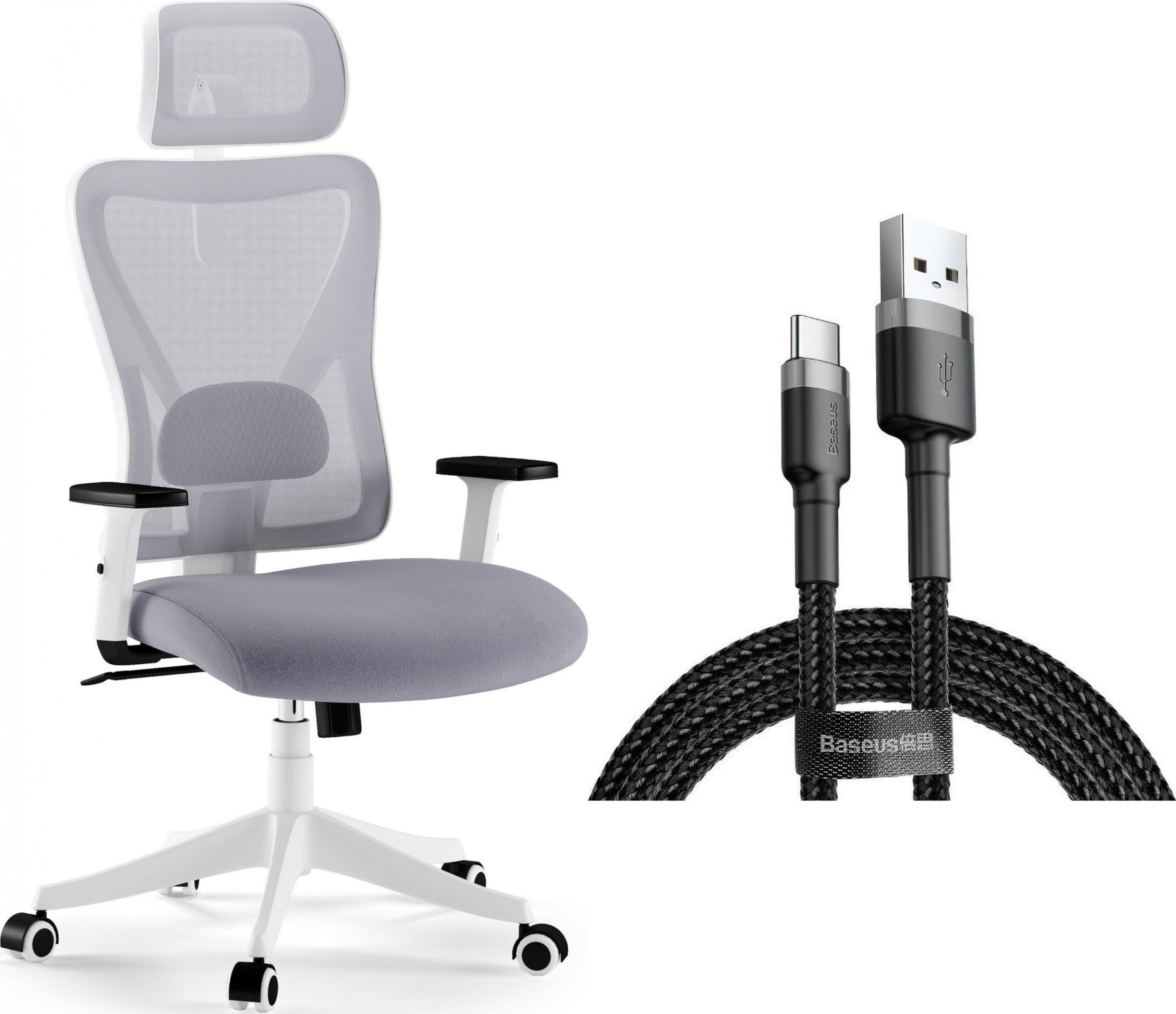 Krzesło biurowe SENSE7 Tone Biało-szare + kabel usb