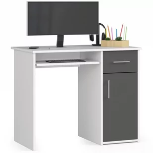 Biurko PIN 90 cm - białe-grafit szary - 1 szuflada 1 drzwi wolnostojące - Biurka - miniaturka - grafika 1