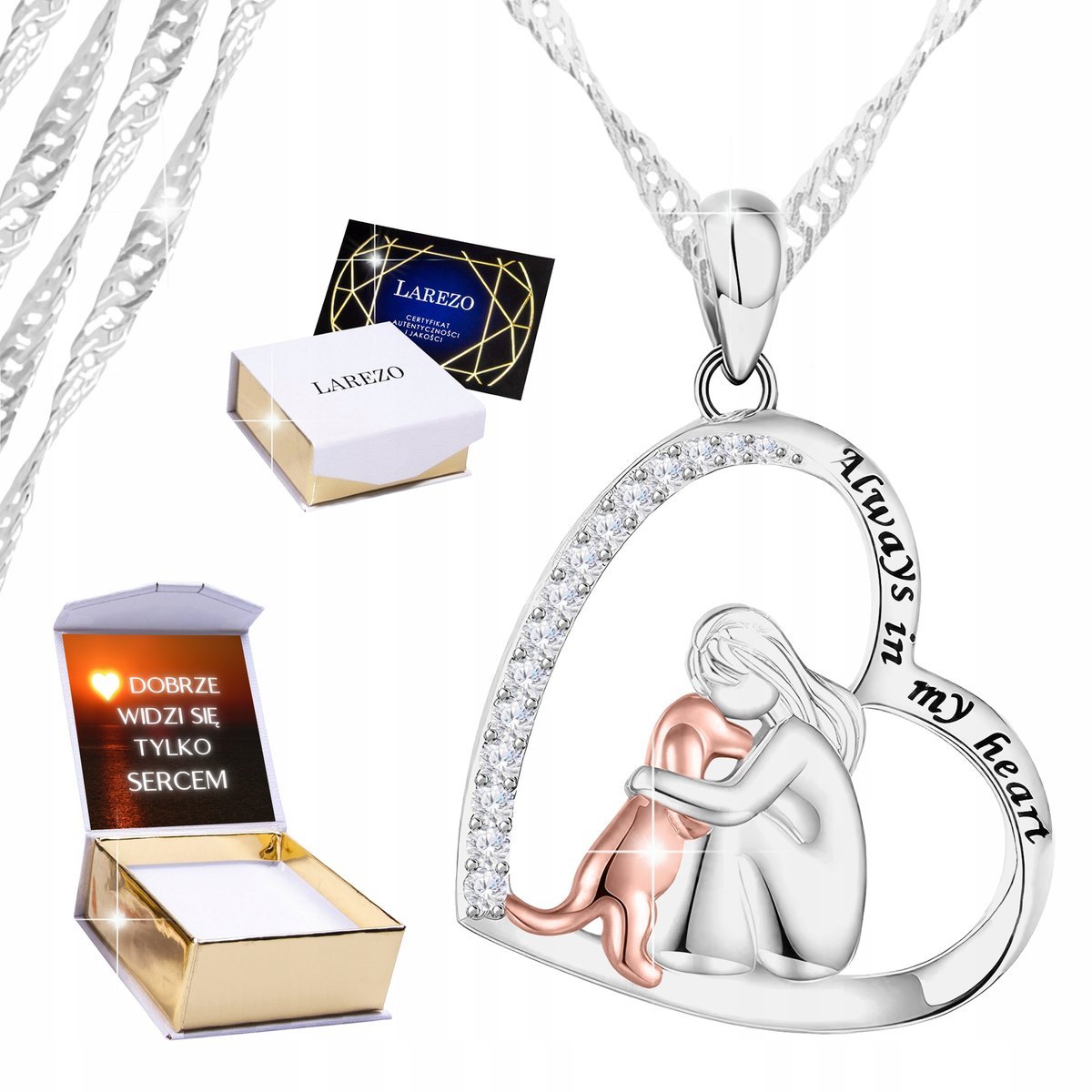 Naszyjnik Srebrny 925 Dziewczyna z Psem Serce Always Heart bff Pies NADRUK