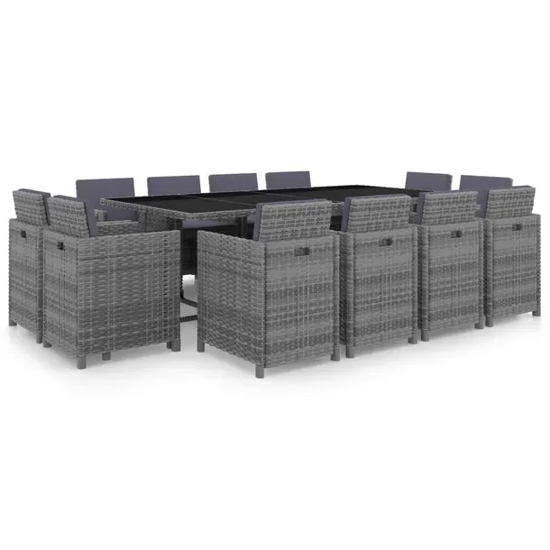 Zestaw mebli rattanowych 225x109x74 cm antracytowy z ciemnoszarymi poduszka