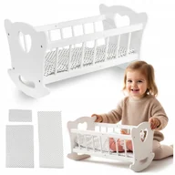 Akcesoria dla lalek - DREWNIANE ŁÓŻECZKO DLA LALKI DUŻA KOŁYSKA POŚCIEL KOŁDERKA KINDERPLAY - miniaturka - grafika 1