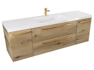 Szafki łazienkowe - Szafka Wisząca Z Umywalką ATHD 140 cm D - Dąb Evoke Coast Mat - Uchwyty Złote Polerowane - miniaturka - grafika 1
