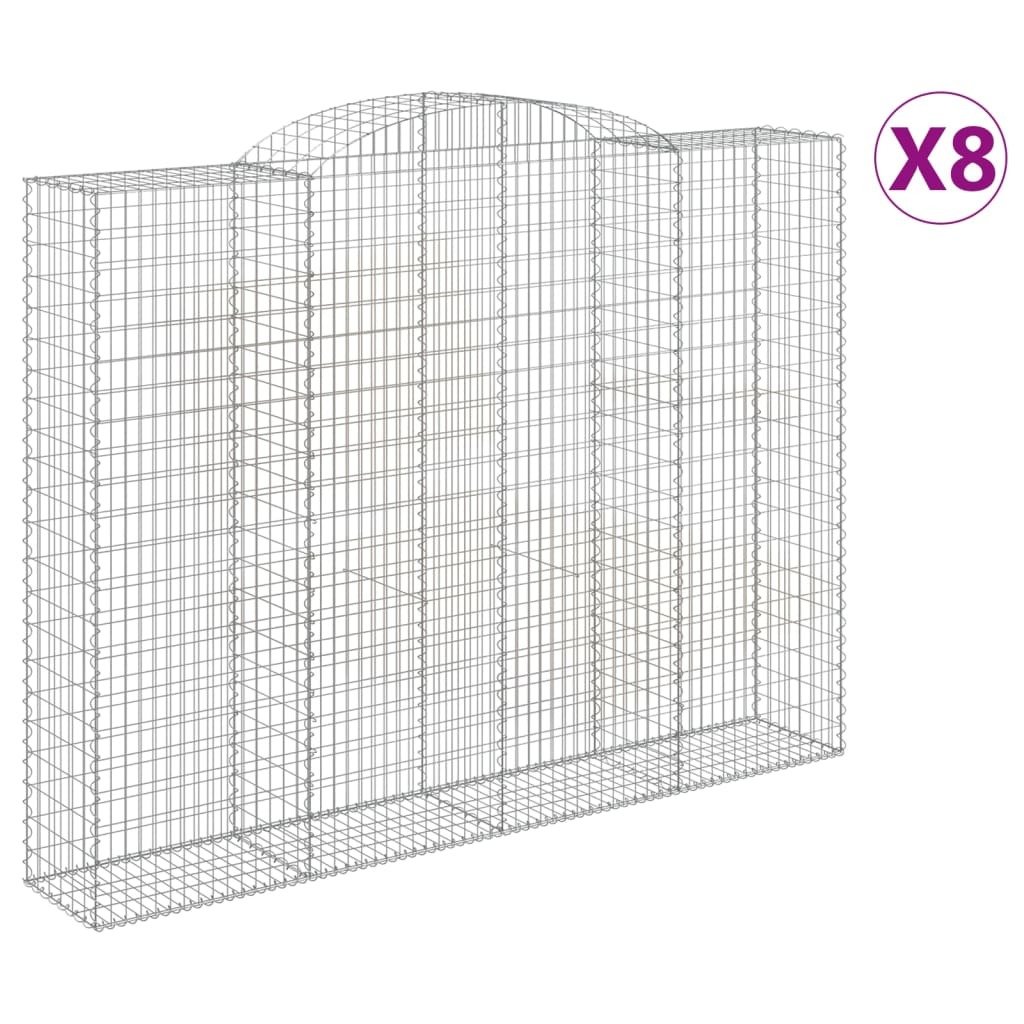 vidaXL Gabiony z wysokim łukiem 8 sztuk 300x50x220/240cm Ocynkowane żelazo