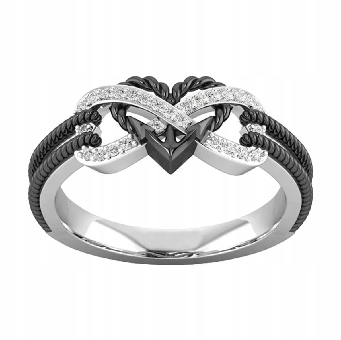 Srebrny Pierścionek Infinity Nieskończoność Serce Cyrkonie Stal Chirurgiczn