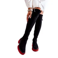 Kozaki damskie - Kozaki Model Cheera UK105P Black/Red Zamsz - Step in style czarne - ButyModne - miniaturka - grafika 1