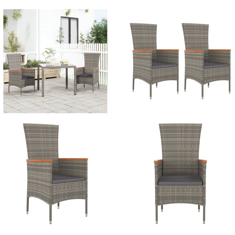 vidaXL Krzesła ogrodowe z poduszką 2 szt. Poly Rattan Grey - Krzesło ogrodowe - Krzesła ogrodowe - Meble ogrodowe - Meble zewnętrzne