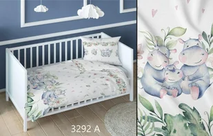 Pościel bawełniana 140x200 hipopotamy biała zielona dziecięca zapinana na suwak KARO Bawełna Max - Pościel dla dzieci - miniaturka - grafika 1