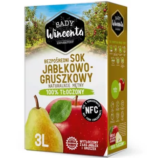 Sady Wincenta Sady Wincenta Sok 100% jabłkowo-gruszkowy naturalnie mętny tłoczony NFC 3 l - Soki i napoje niegazowane - miniaturka - grafika 1