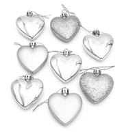 Bombki - Bombki choinkowe nietłukące się srebrne serduszka lustrzane błyszczące brokatowe komplet 8 sztuk - miniaturka - grafika 1