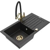 Zlewozmywaki z baterią - Mexen Pablo zlewozmywak granitowy 1-komorowy z ociekaczem i baterią kuchenną Duo, czarny/srebrny metalik - miniaturka - grafika 1