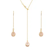 Zestawy biżuterii dla kobiet - ENAYA SILVIA Komplet naszyjnik kolczyki srebrny pozłacany perły duże różowe naturalne - miniaturka - grafika 1